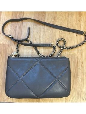 Talbots Gray Leather Quilted Crossbody Bag With Gold Chain and Leather S…